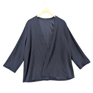 RTW Charleston Open Front Blouse Womens Navy Blue Long Sleeve Flowy Size XXL